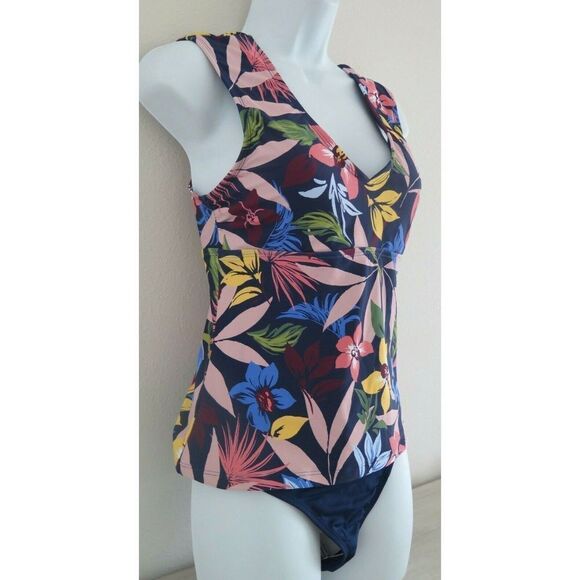 Cole of California 21CC201 Women's Sz M Multicolor Floral/Navy 2 Piece Swimsuit - Picture 4 of 6